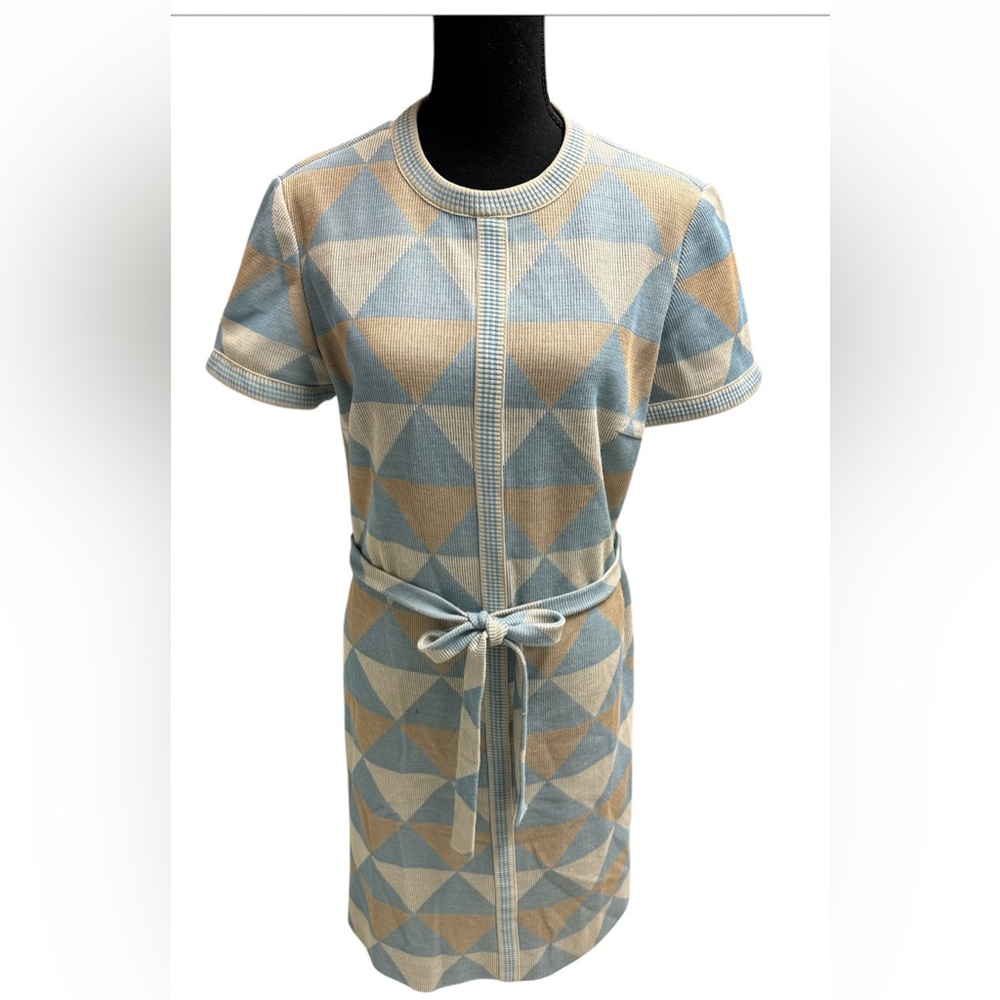 Vintage Blue Cream & Tan Geometric Midi Dress